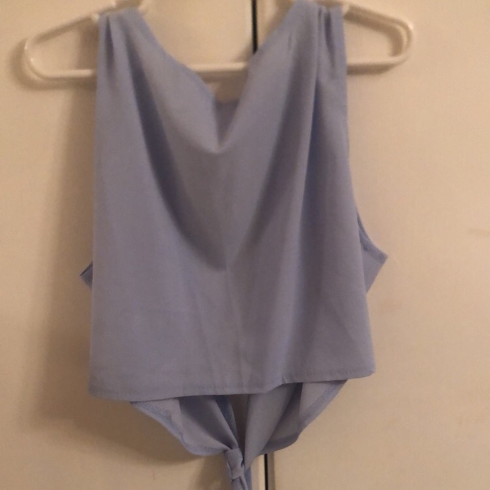 Baby blue crop top w/ x-long tie in back